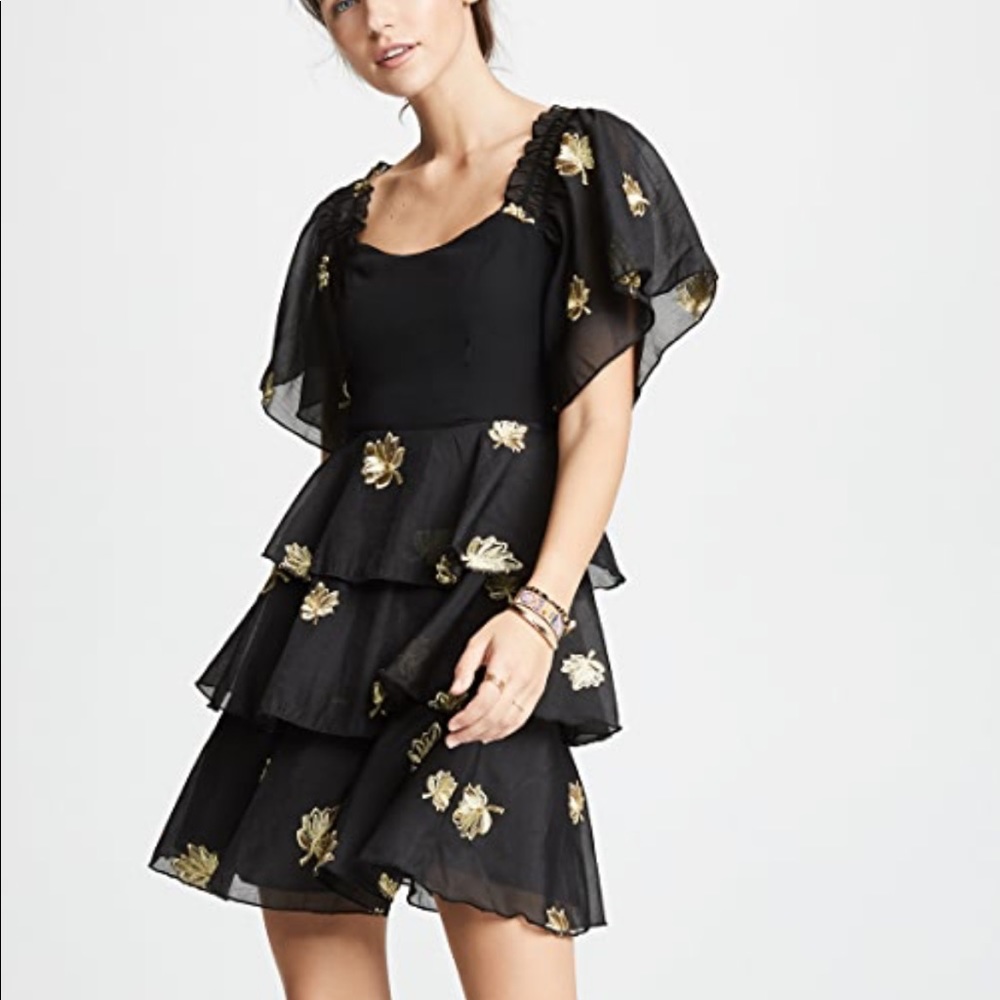 NWT ENDLESS ROSE METALLIC EMBROIDERED TIERED DRESS, SIZE SMALL
